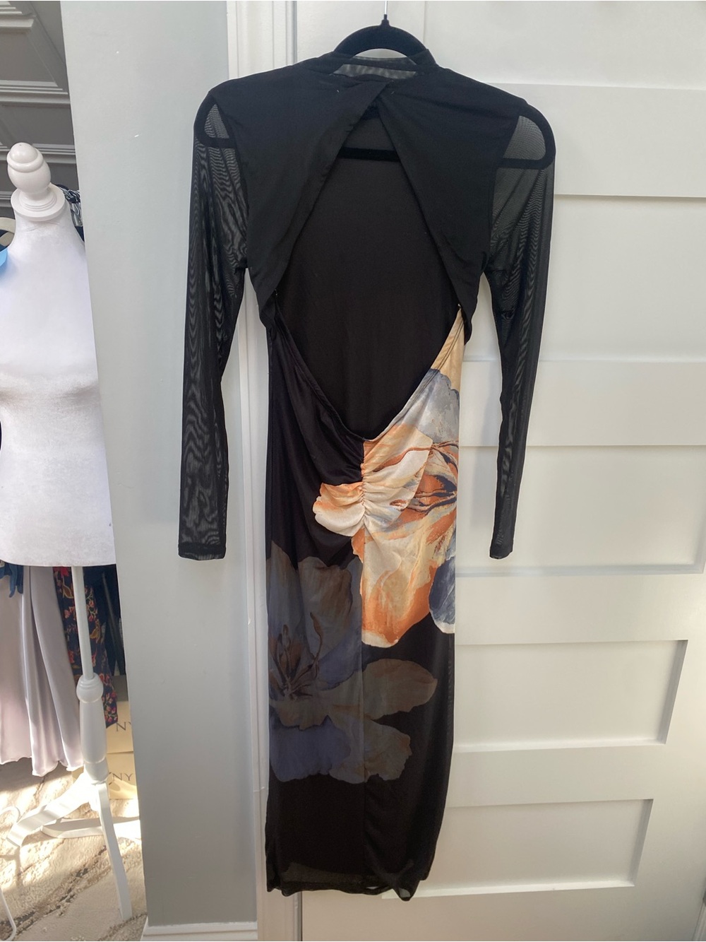 Almost famous black mesh floral midi dress, formal dress - Picture 2 of 4